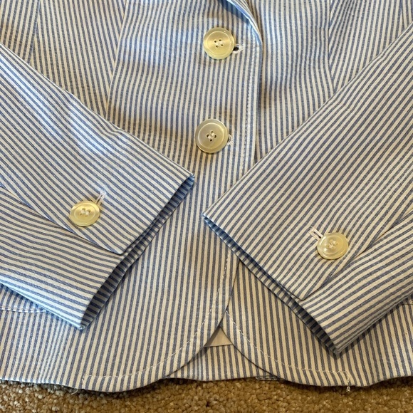 Talbots Cotton Blazer Jacket 2 Button White Blue Stripe Sz 2 - Picture 3 of 11